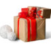 Two gift boxes wrapped in brown kraft paper with red ribbons and bows on a white backdrop.