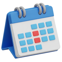 3D calendar icon showing a month layout with a red highlighted date for emphasis on scheduling